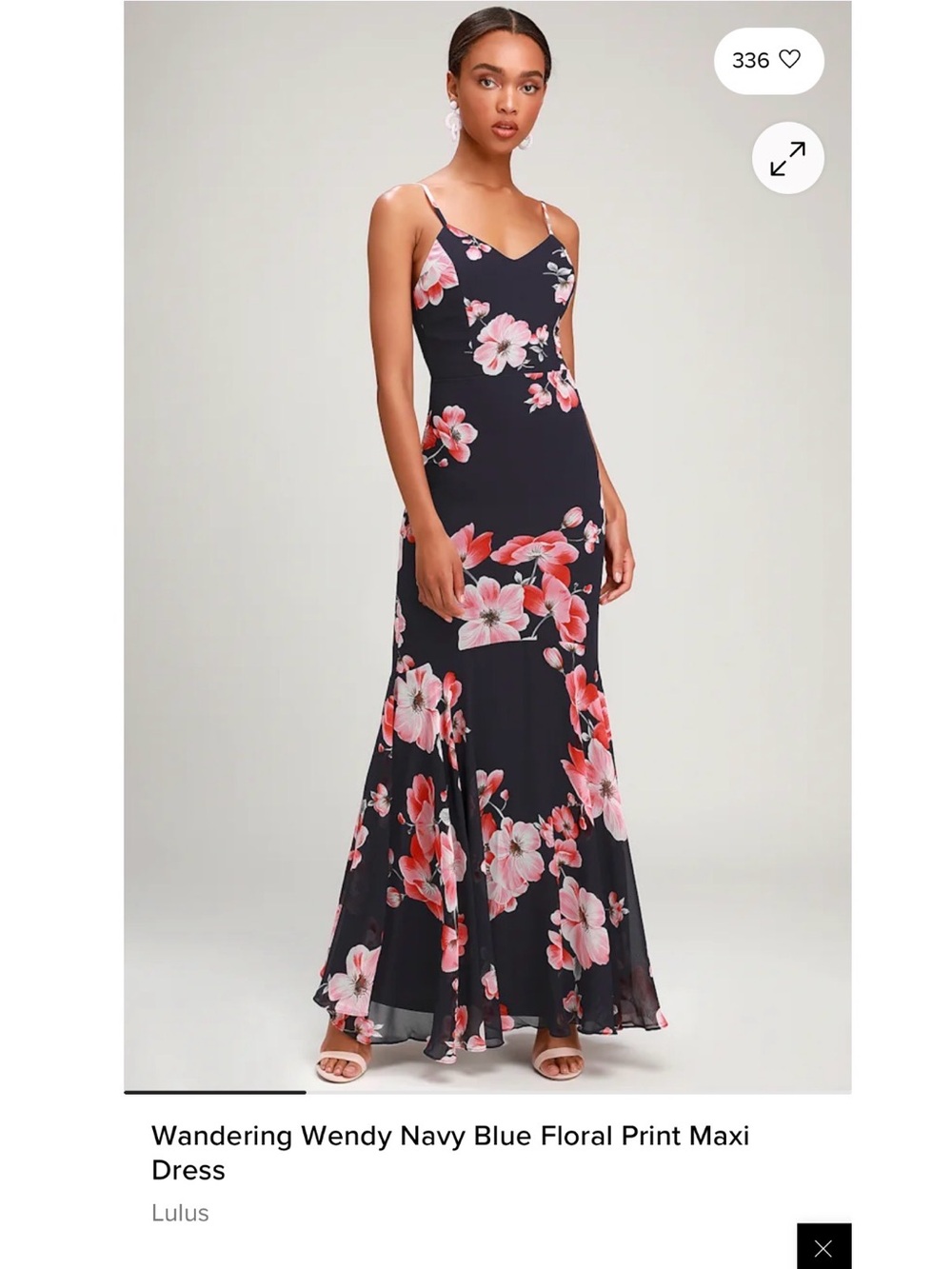 Lulu's Navy Maxi Slip Dress with Coral and Light Pink Floral Print